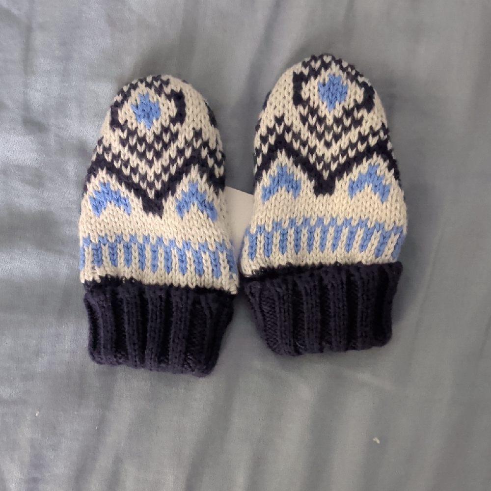 Janie and Jack Blue and Black Patterned Mittens